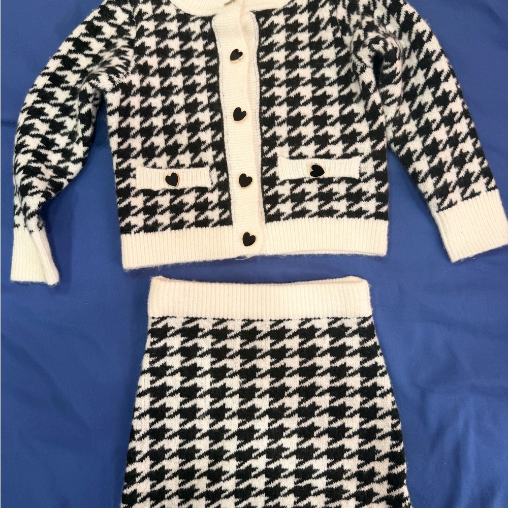 Black & White Houndstooth Knit Cardigan and Skirt Set